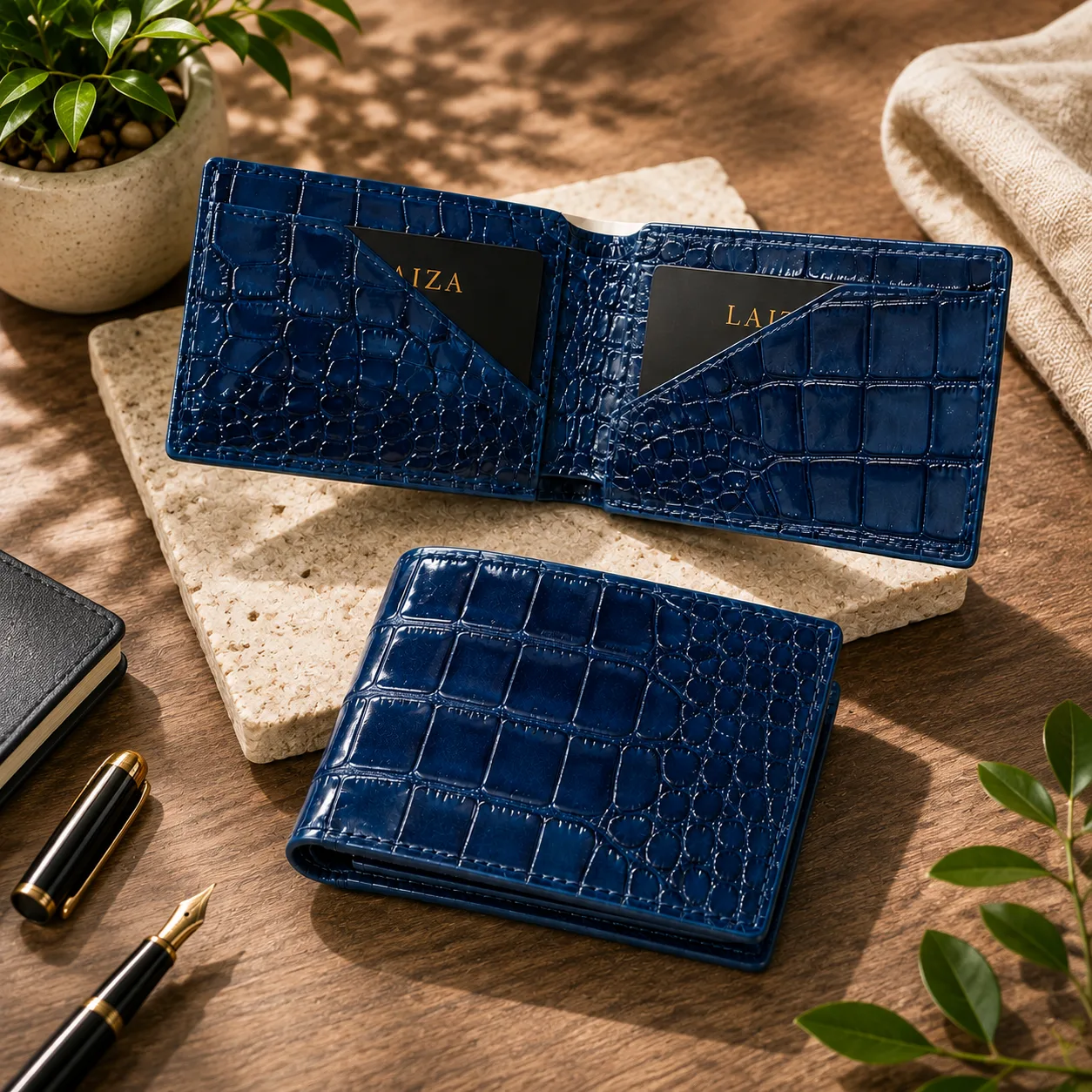 LAIZA Premium Blue Crocodile-Pattern Leather Wallet — Laiza Lifestyle
